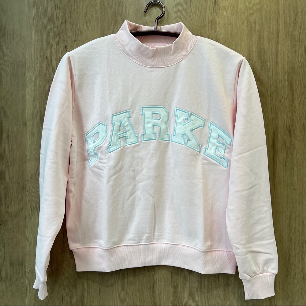 Parke Pastel Pink Sweatshirt with Aqua Lettering